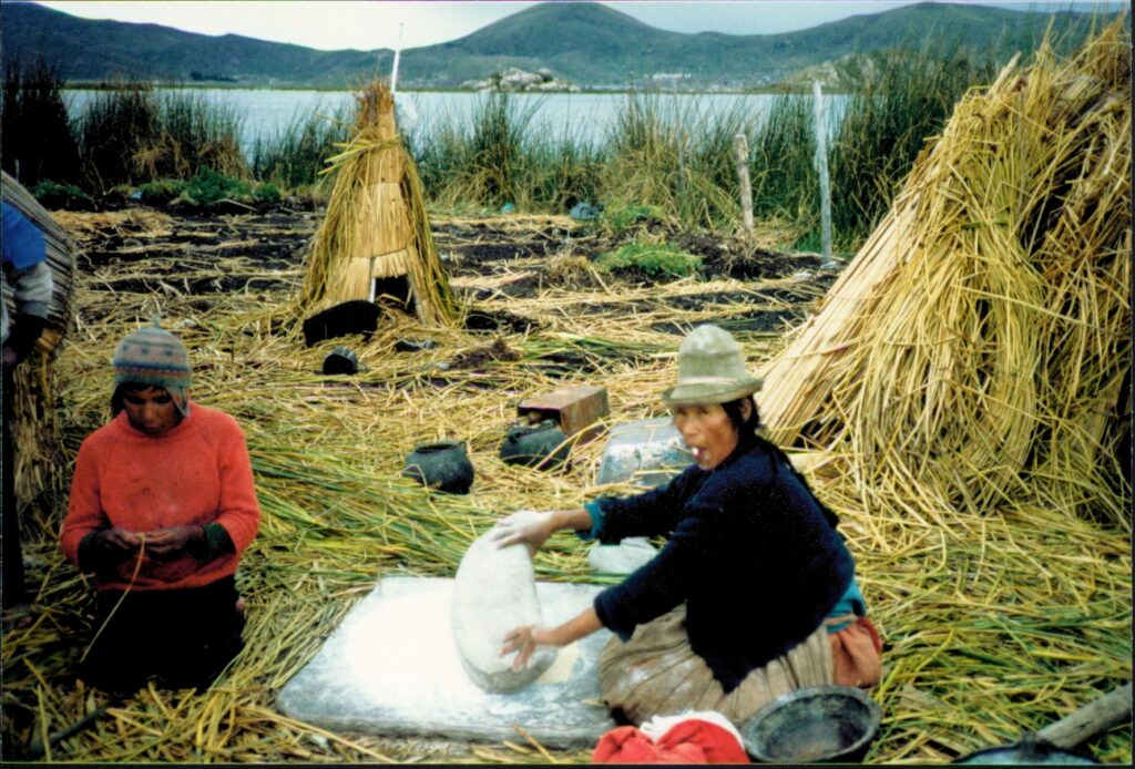 Reed islands of Lake Titicaca, by Puno, Peru.