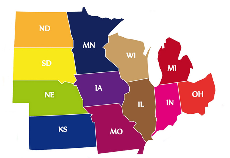 Color map of Midwestern States